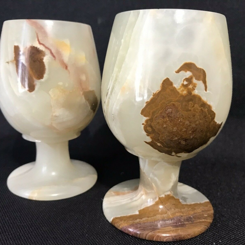 HOSTPICK Pair Solid Onyx Stone Small Wine Goblets